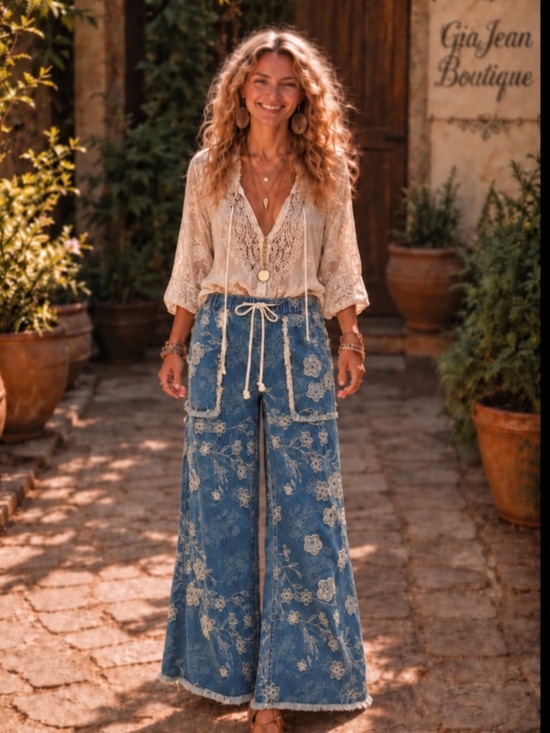 Oli & Hali Pants - ❤️ OLI & HALI “ Alexandria “OLI AND HALI FLORAL PATCH EMBROIDERED DENIM PANTS 35